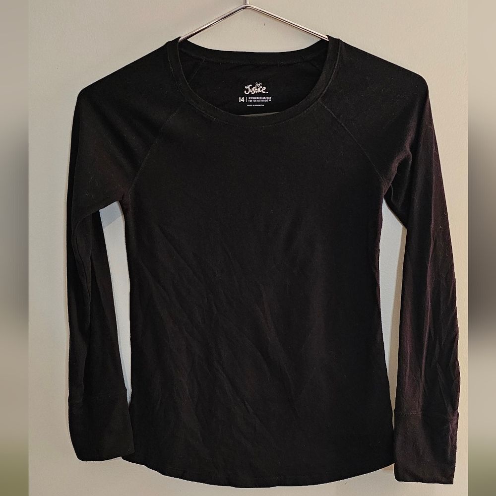 Justice Girls Classic Black Long Sleeve Tee Size 14